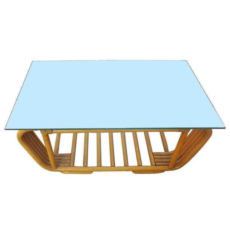 Restored Five Strand Rattan Coffee Table with Floating Glass Top