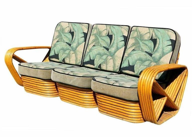 Restored Paul Frankl Style Six-Strand Square Pretzel 3 Seater Sectional Sofa
