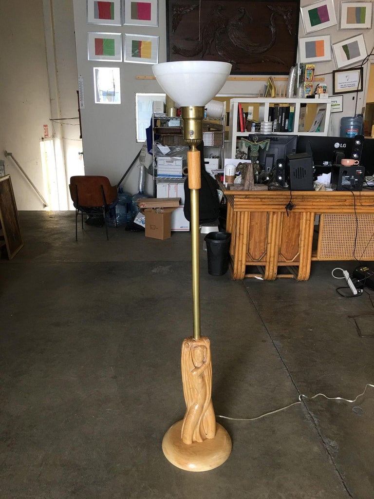Heifetz Style Hand Carved Nude Female Bust Torchiere Floor Lamp