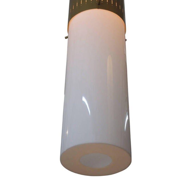 1958 Mid-Century Cylinder Gold-Tone Acrylic Pendant Chandelier, 4 Available
