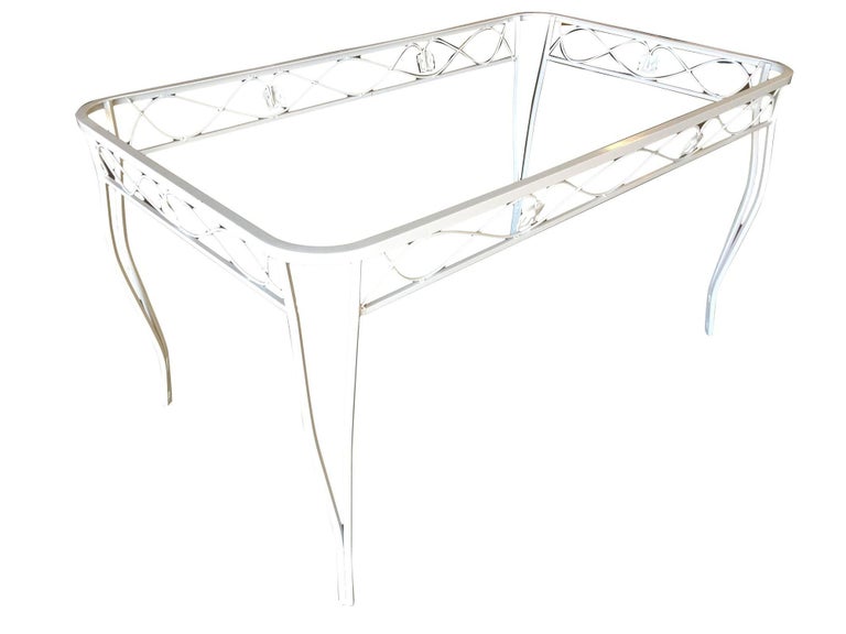Mid-century Woodard Glass Top Wrought Iron Scroll Pattern Patio Outdoor Set