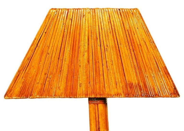 Restored Rattan Lamps with Rare Split Rattan Lamp Shade, Pair