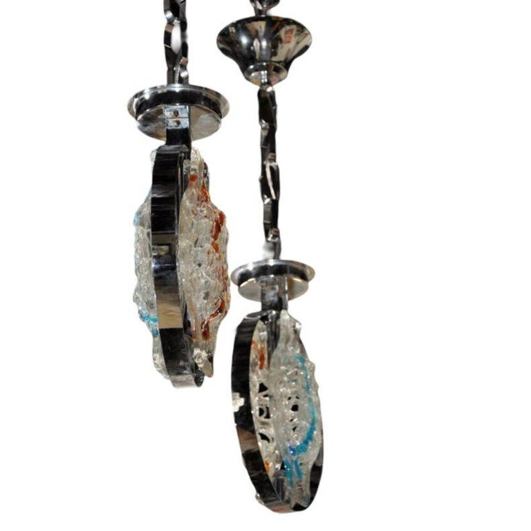 Vistosi Gino Murano Glass Pendant Lights, Pair