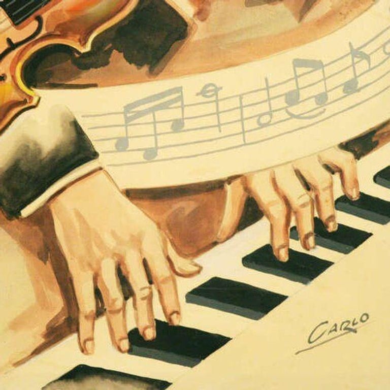 Carlo of Hollywood "Jazz Band" Watercolor Painting