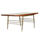 Midcentury Oak Coffee Table with Brass Architectural Base