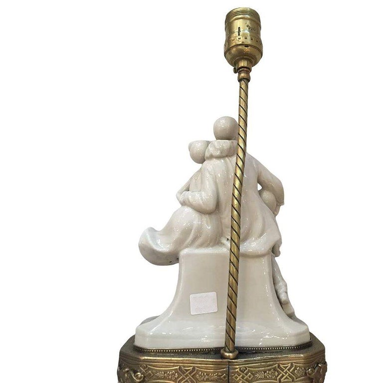 Porcelain Figural Harlequin Lamp with Brass Base, circa 1920