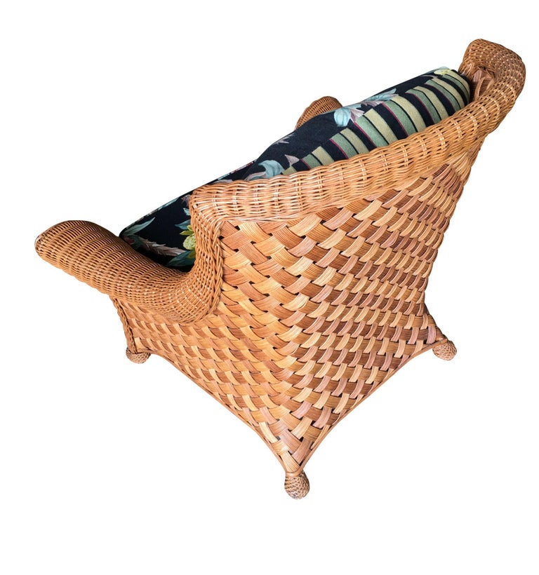 Large "Big Daddy" Woven Wicker Lounge Chair with Matching Ottoman