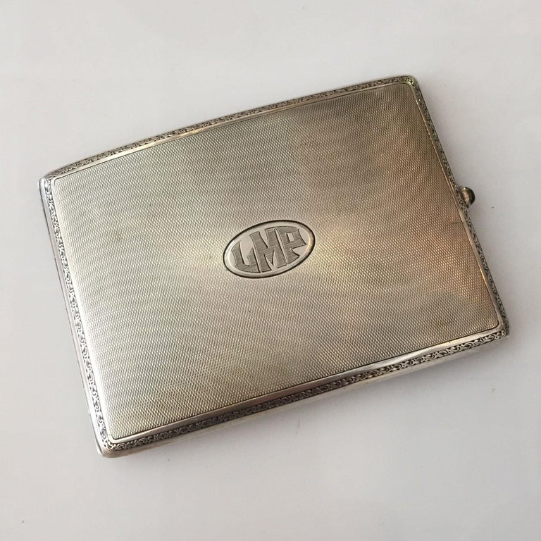 German Sterling Silver Cigarette Case with a Sapphire Stone