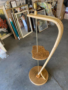 Restored Googie Asymmetric Pole Floor Lamp w/ Side Table & Fiberglass Shade