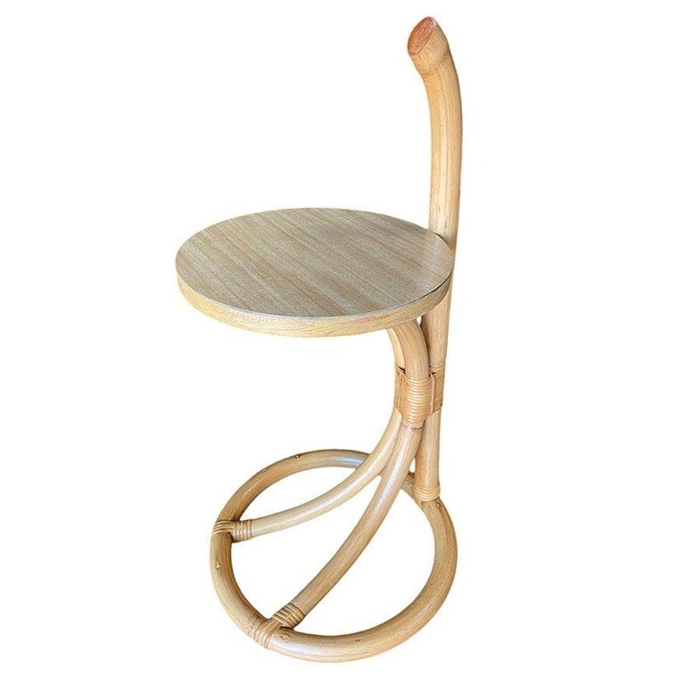 Restored Rare Portable Rattan Side Table Drink Shelf Stand w/ Handle 2 Available