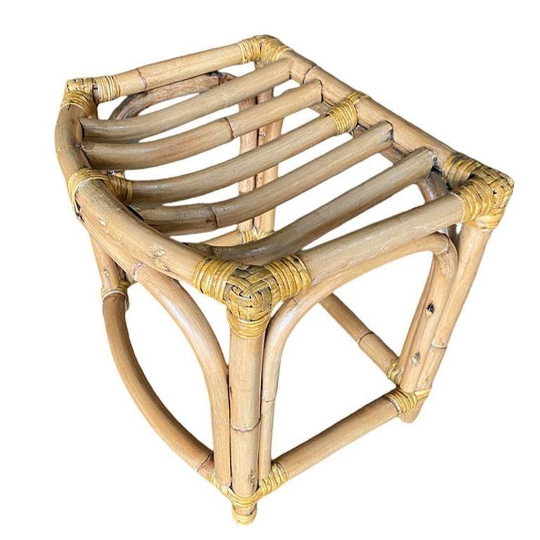 Restored Mid-Century Three-Strand Ladder Top Rattan Vanity Stool