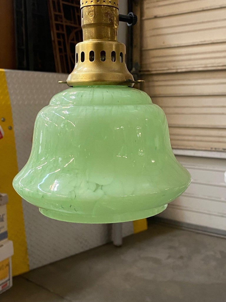 Murano Style Celedon Mint Glass Swirl Bell 2" Globe with Brass Pendent Fitter