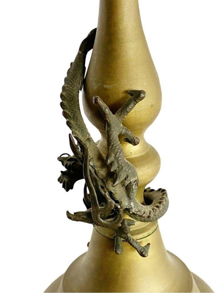 Hand Casted Brass Candlestick Holder w/ Chinese Dragon, Circa 1920