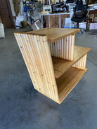 Restored Mid-Century Vertically Stacked Geometric Rattan Side Table, Mahogany