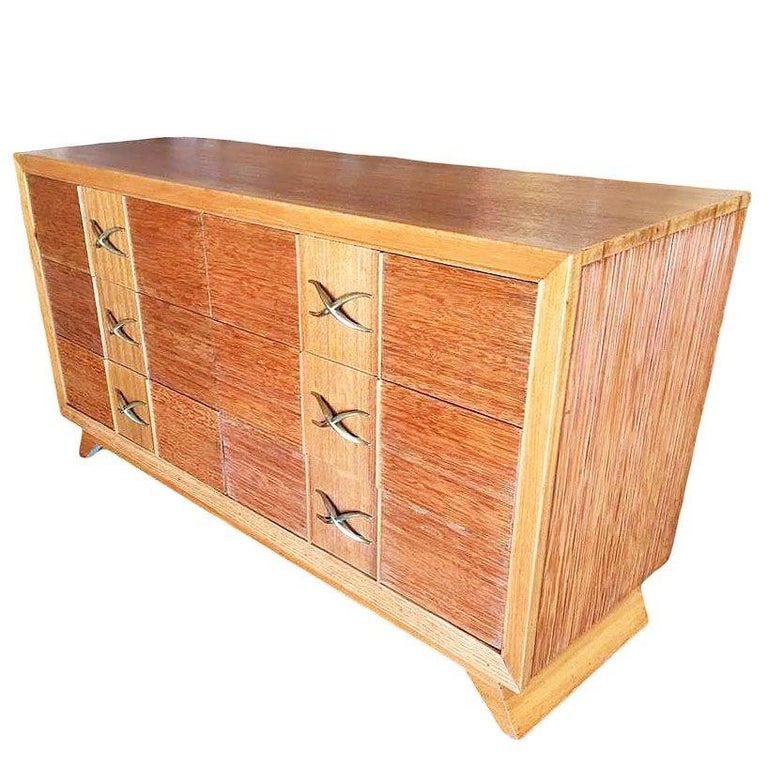 Restored Mid-century Paul Frankl Combed Wood Chest of Drawers for Brown Saltman