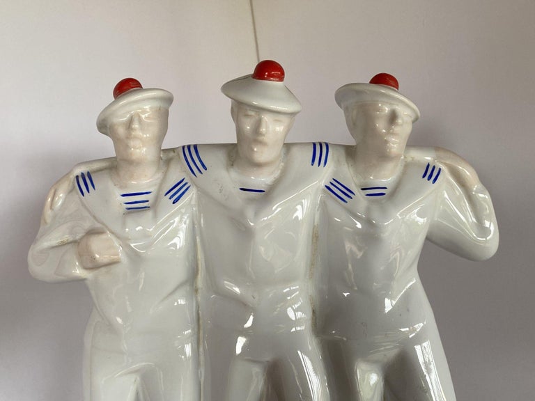 Art Deco Sailors on Leave Earthenware Ceramic Sculpture by Edouard Cazea