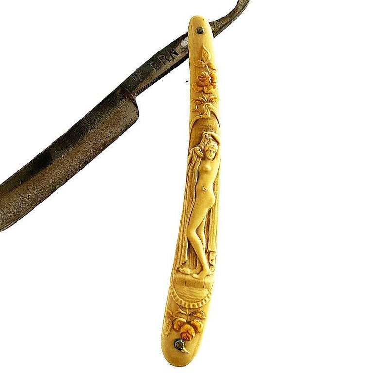 Rare Nude Goddess Art Nouveau Celluloid Straight Razor by Ern. C. Friedr