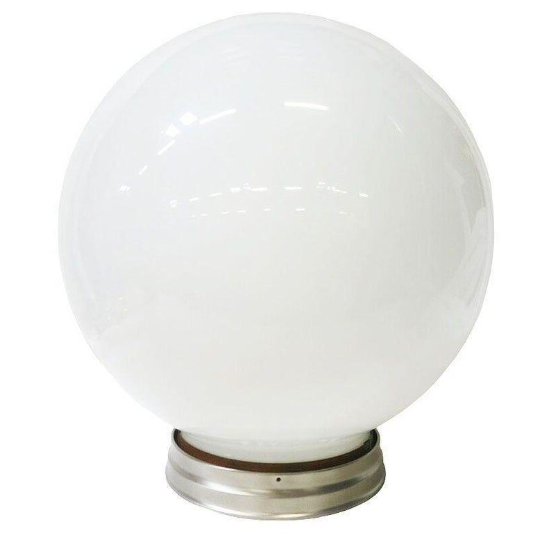 1930 Round Art Deco School House Milk Glass Ceiling Globe w Flush Celing Fixture
