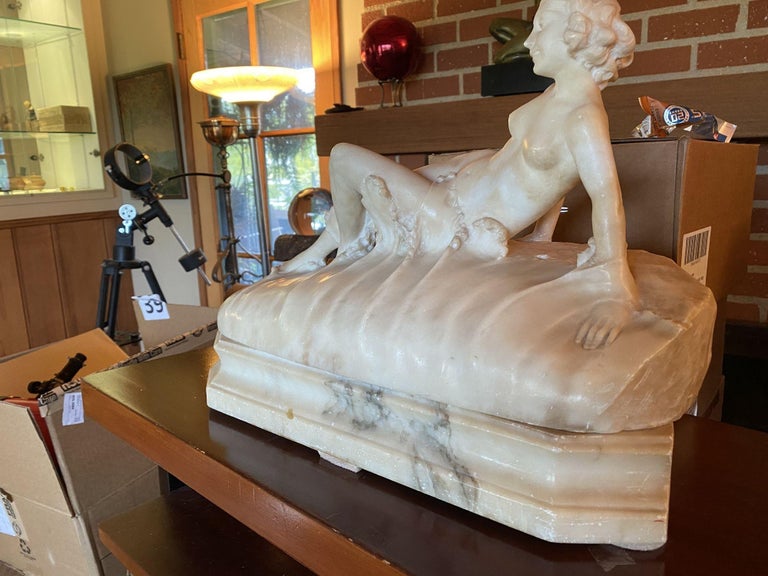 Hand Carved Nude Light Alabaster Glamour Sculpture, Circa 1920