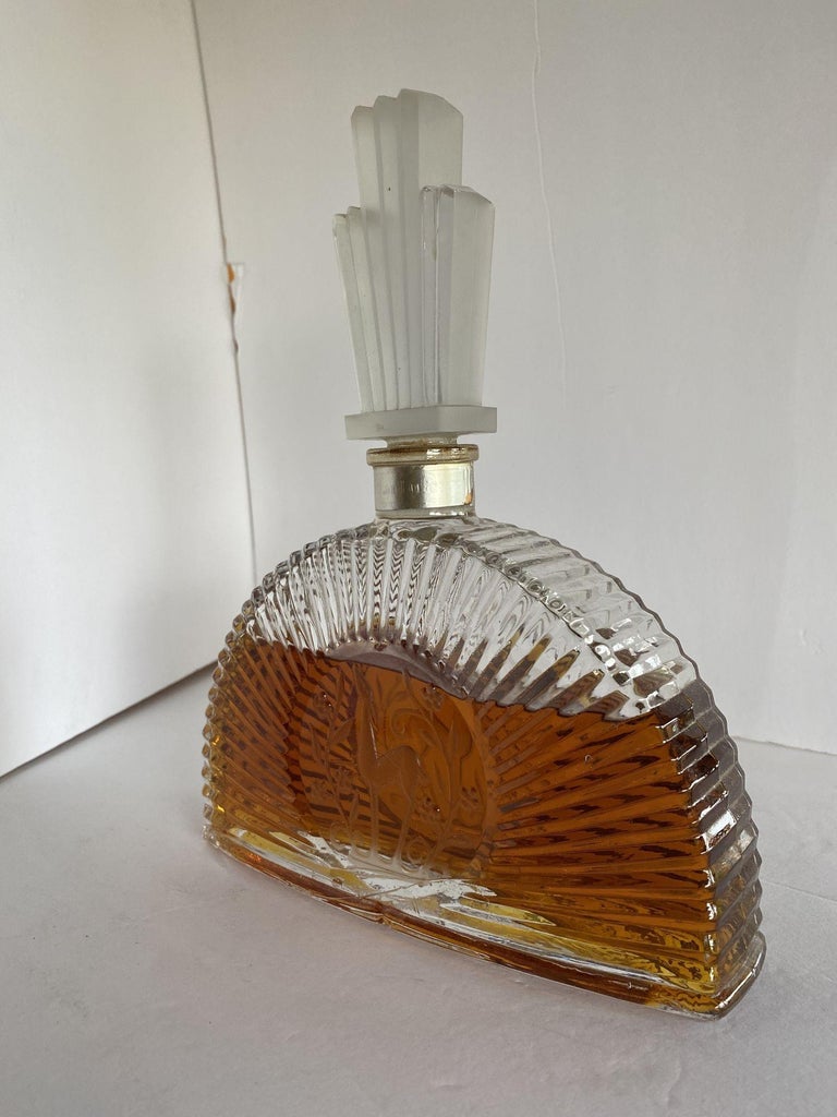 Art Deco Stepped Art Glass Perfume Bottle W/ Deer Motif