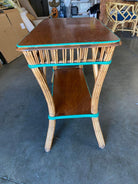 Restored Presidential Stick Reed Rattan TV Stand/Console Table w/ Mahogany Top