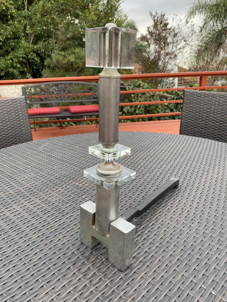 Hollywood Regency Crystal & Chrome "H" Fireplace Andirons, Pair