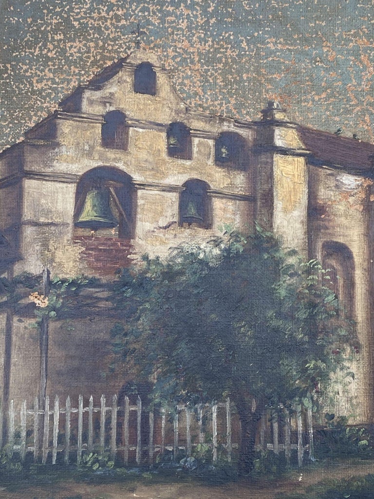 Pasadena San Gabriel Mission Victorian Oil Painting on Canvas by Ellen B. Farr