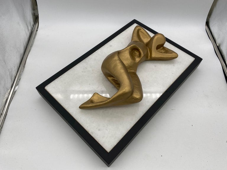 Abstract Nude Bronze Female Sculpture on white Marble Base