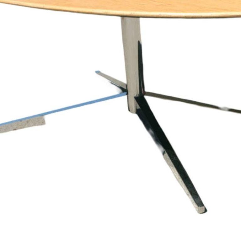 Florence Knoll Oak and Re-Chromed Steel Base Dining or Conference Table