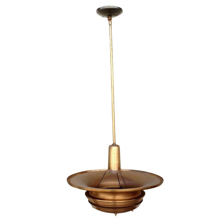 Streamline Machine Age Copper Tiered Disk Saucer Ceiling Hanging Pendant