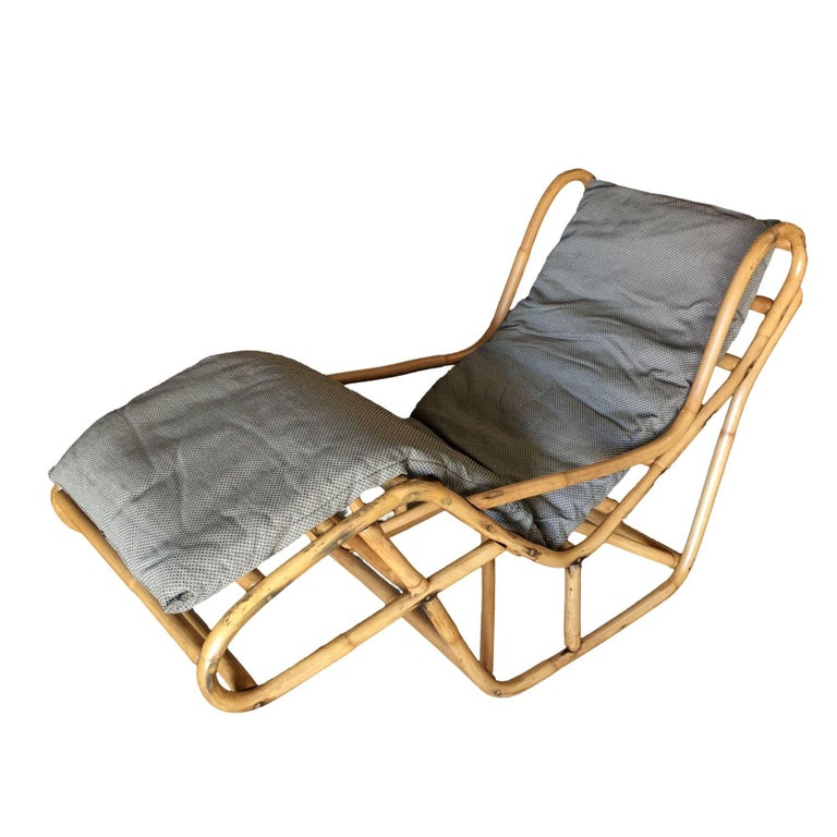 Restored Single-Strand Two-Position Rattan Chaise Lounge