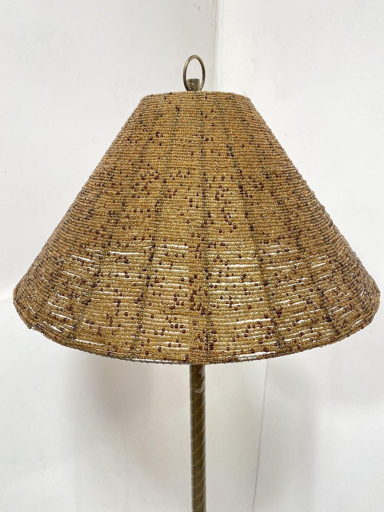 Brass & Marble Empire Iron Marble Floor Lamp w/ Beaded Shade