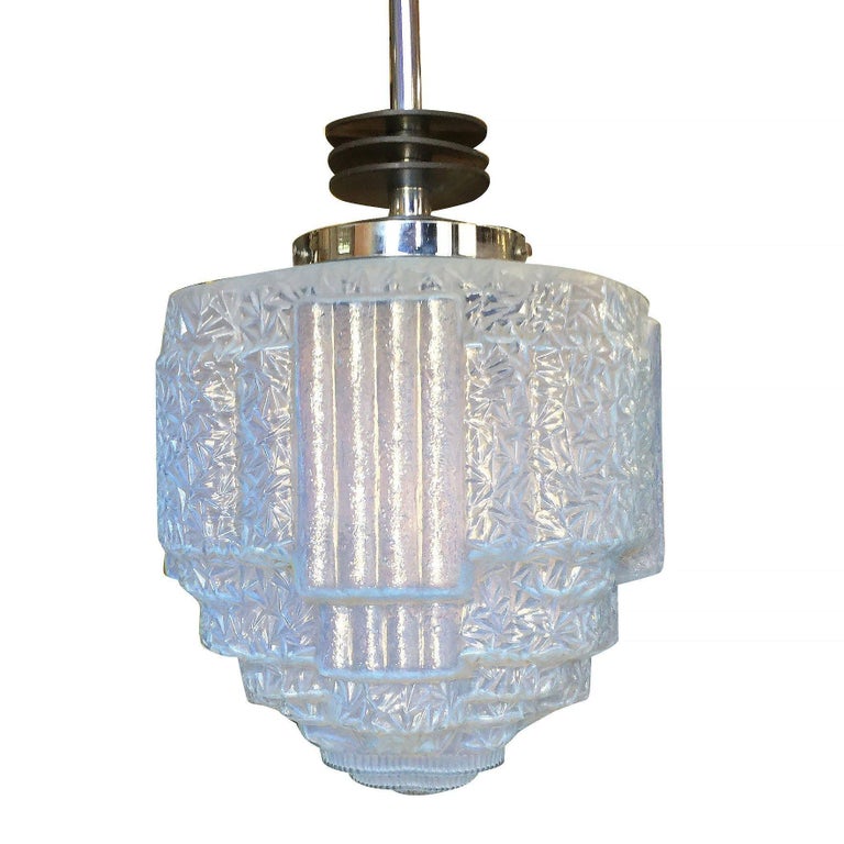 Streamline Ceiling Pendant w Textured Blue Glass Stepped Glass Globe 4 Available