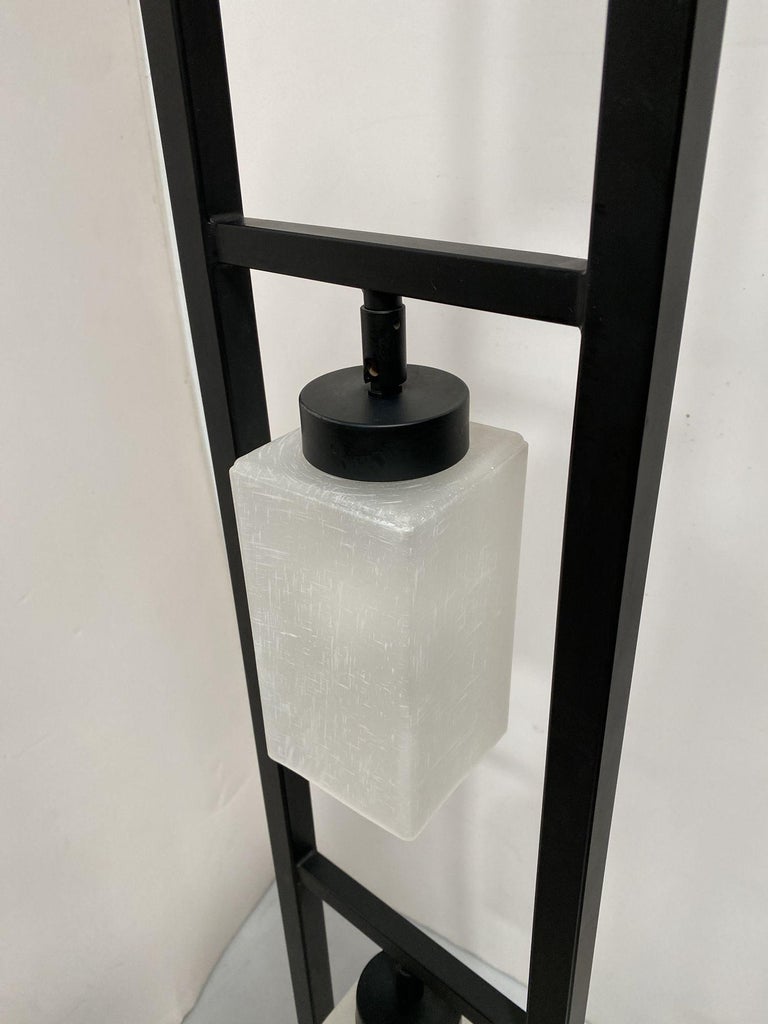 Asian Inspired Modernist Floor Lamp with Chrome Base