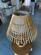 Restored Modernist Stacked Stick Reed Rattan Table Lamp w/ Rattan Shade