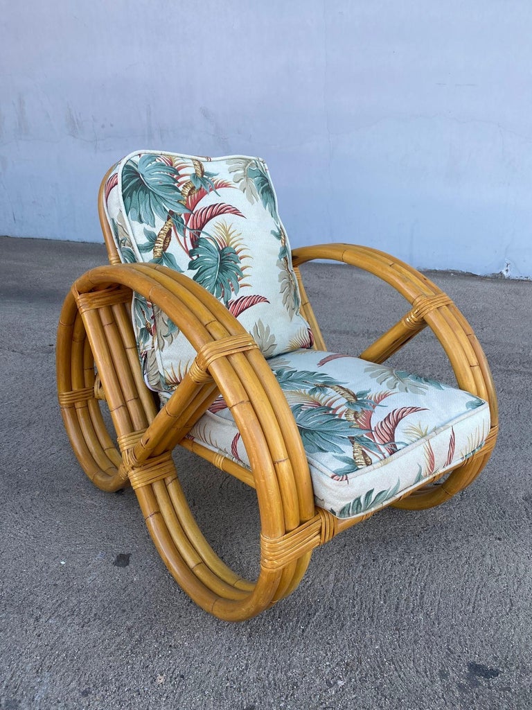 Rare 3-Strand Child Size Round Full Pretzel Rattan Sofa & Lounge Chair Set