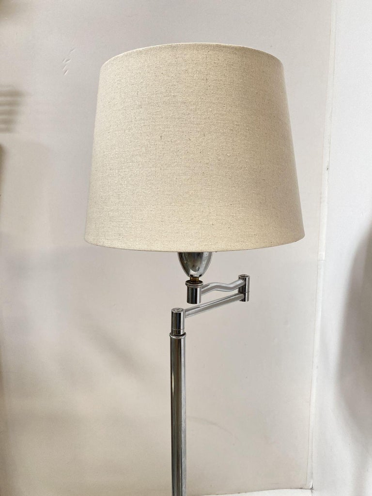 Art Moderne Wood and Chrome Swing Arm Floor Lamp