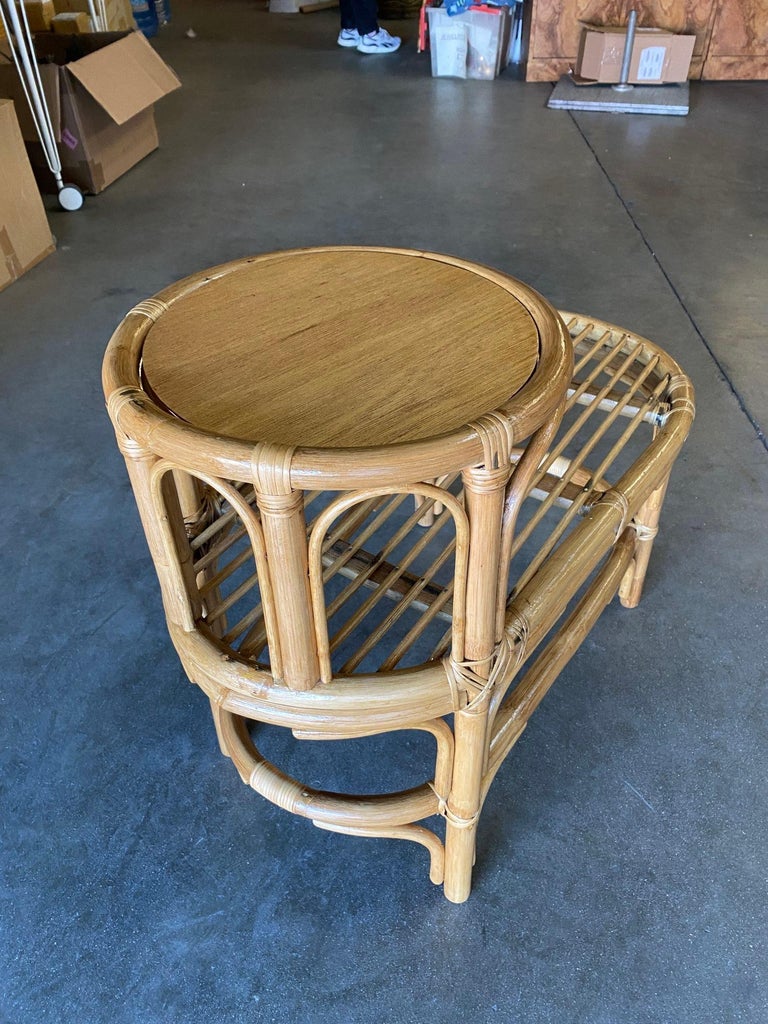 Restored Single Strand Rattan Side Table W/ Grill Top, Pair