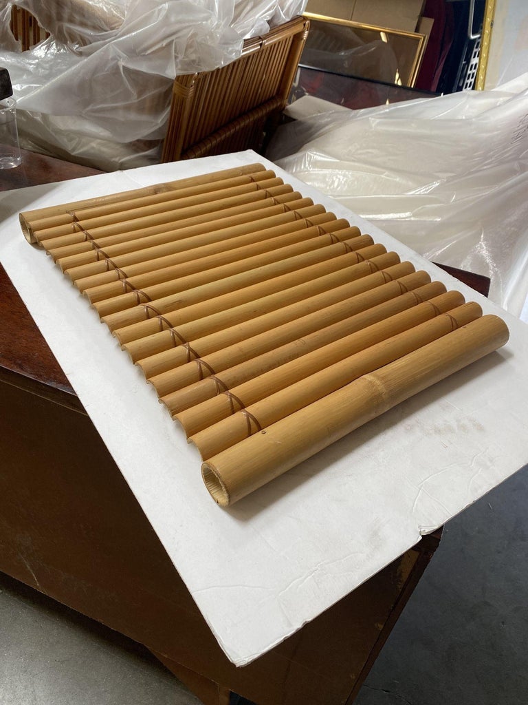 Restored Mid Century Tropical Split Bamboo Serving Tray, Pair