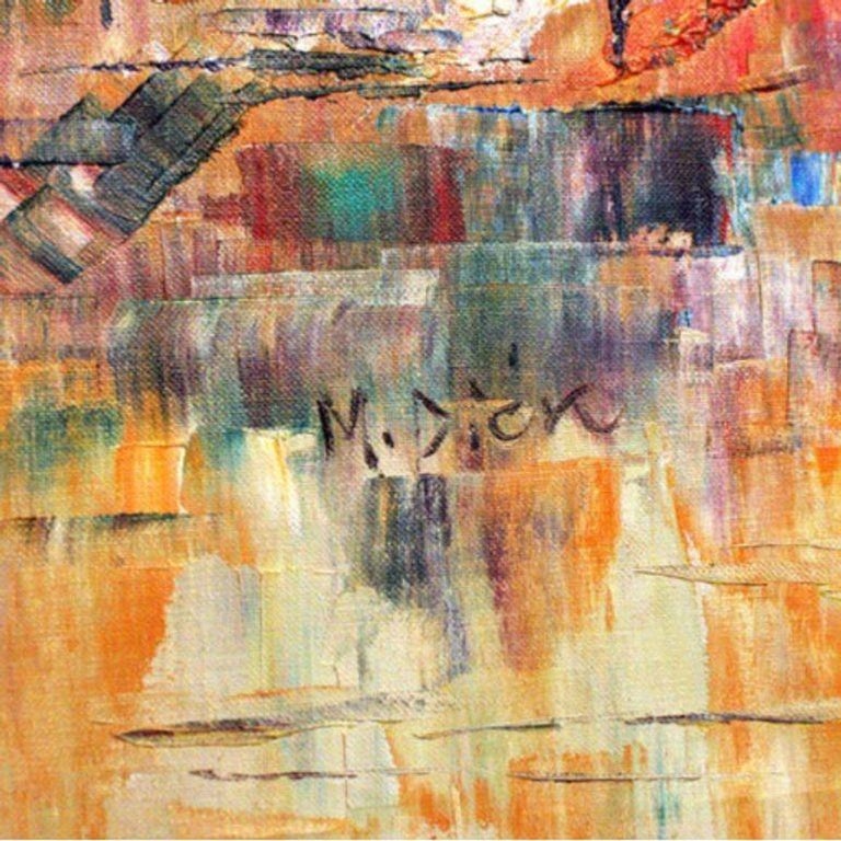 Mid-Century Modern Oil on Canvas Cityscape by M. Dick