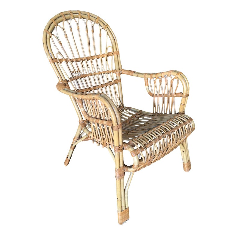 Restored Franco Albini Style Stick Reed Rattan Lounge Chair