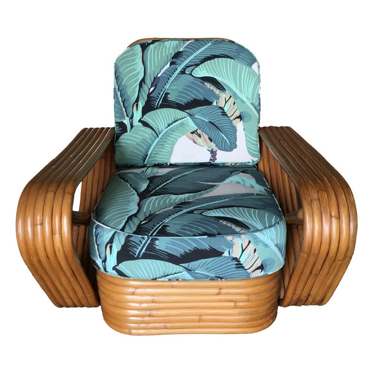 Restored Rattan Six-Strand Square Pretzel Lounge Chair Paul Frankl Style