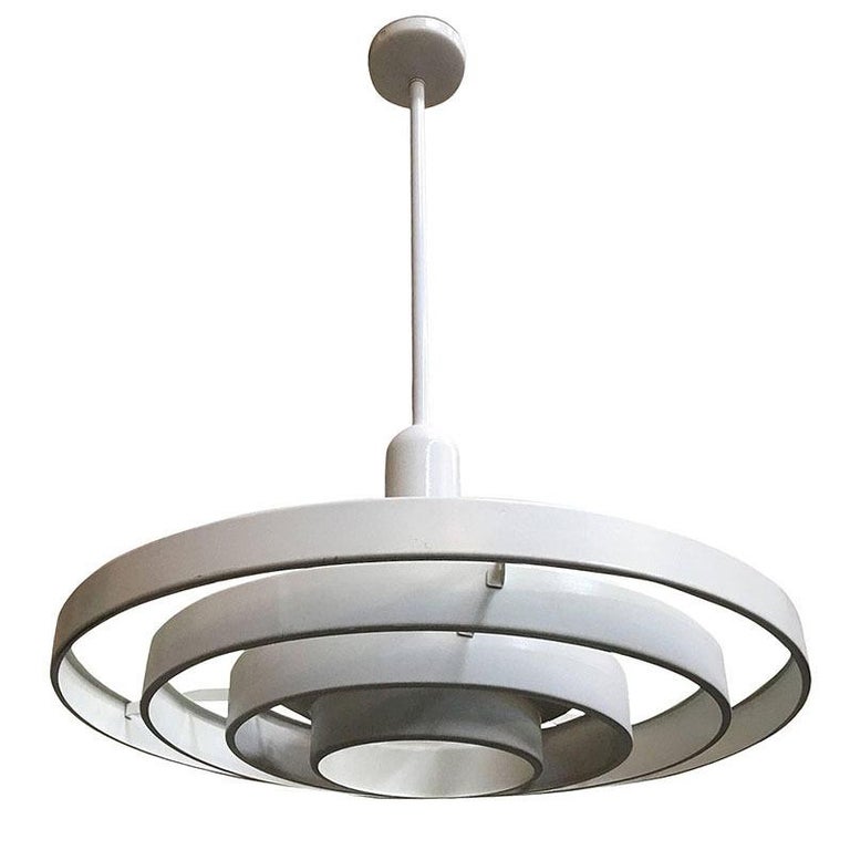 Mid-Century "Saturn" Ceiling Steel 19" Pendant by Kurt Versen, 22 Available