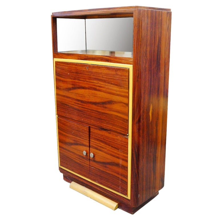 Art Deco Macassar Ebony Vitrine Cabinet with Bar and Secretary Desk