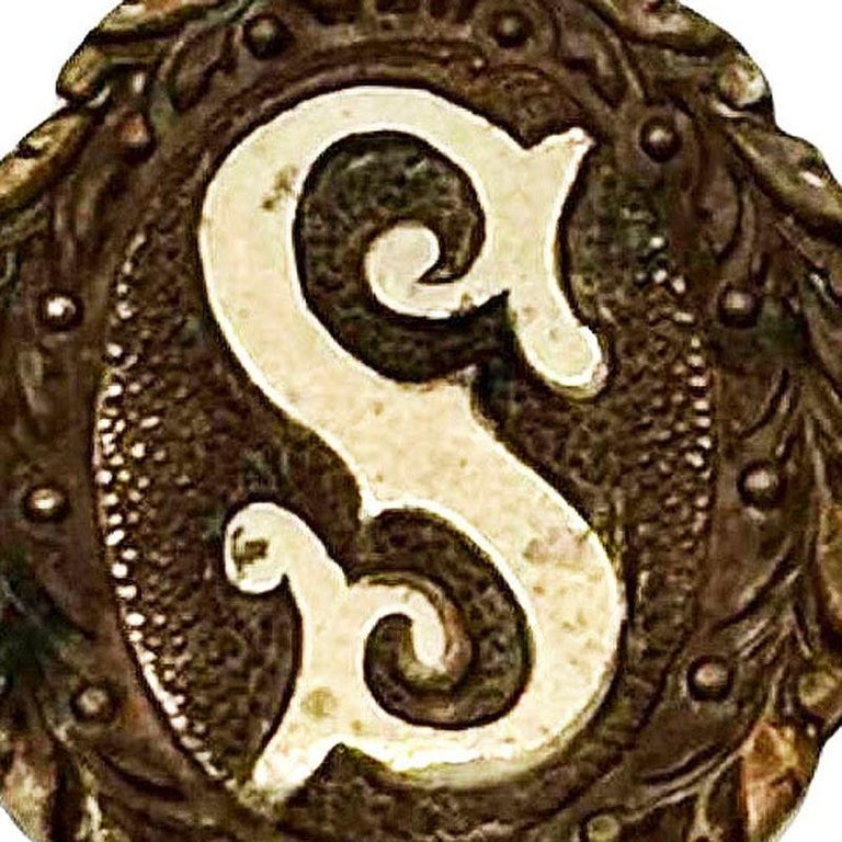 Victorian Gold Filled on Silver Intial "S" Laurel Wreath Border Pin Brooch