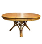 Restored Round Rattan & Mahogany Dining Table W/ Leaf