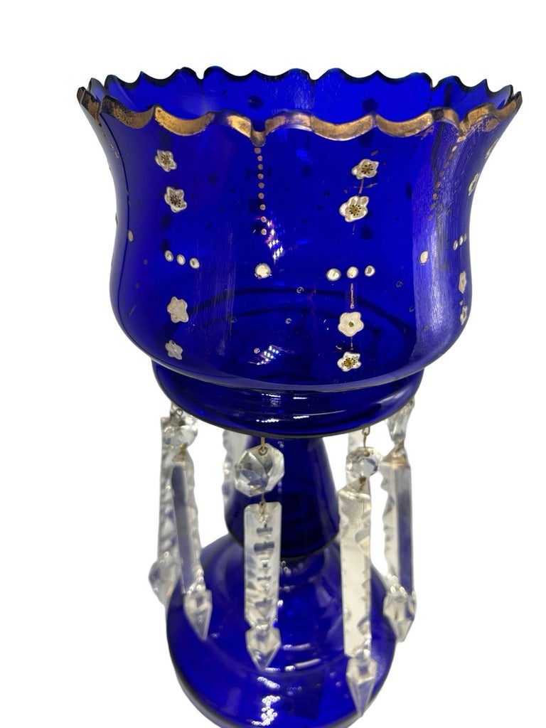 Victorian Cobalt Glass Hand-Cut and Gilded Luster Vase