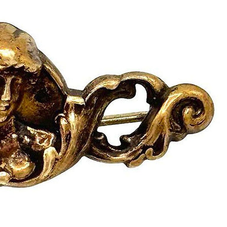 Art Nouveau Celestial Nymph Female Cameo Brass Brooch