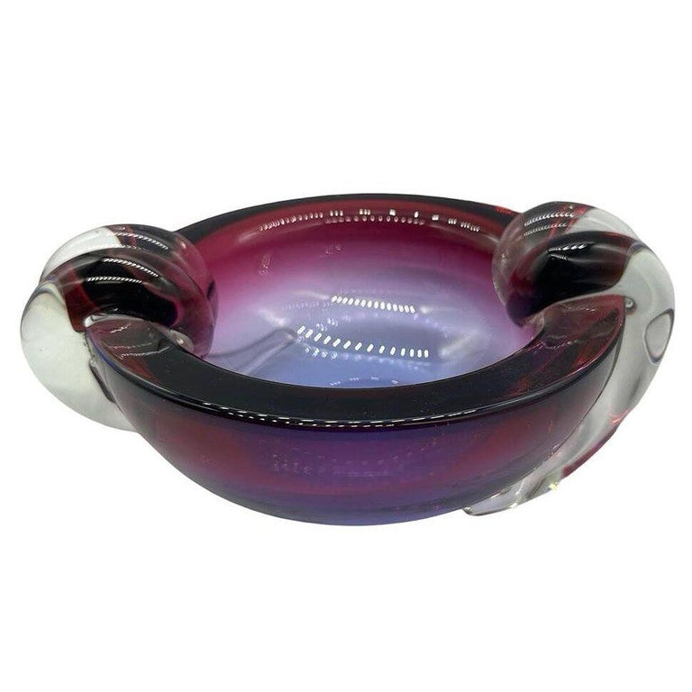 Hand Blown Amethyst Tone Murano Weighted Cased Art Glass Ashtray by Seguso