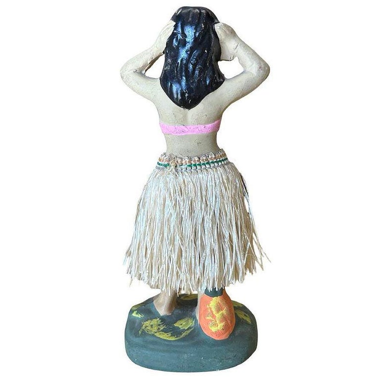 Post War Ceramic "Aloha" Hawaiian Dancing Hula Girl w/ Lei & Grass Skirt